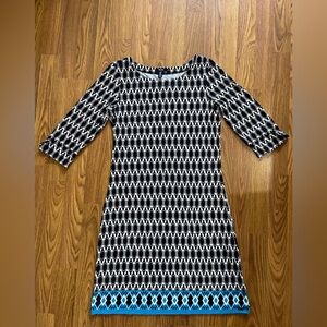 Hatley women’s small Lucy dress, geometric print, navy white teal